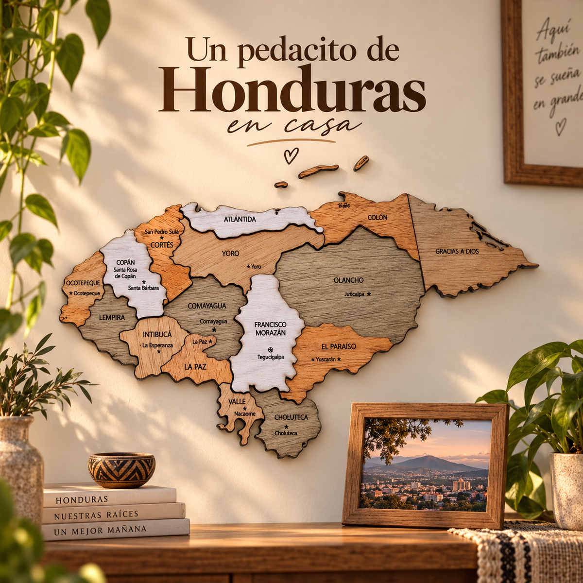 Mapa de Honduras en madera 3D