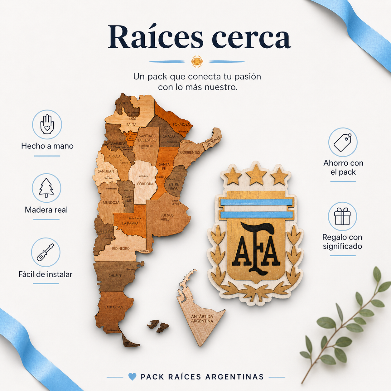 Raíces Argentinas — Mapa Argentina + Escudo AFA