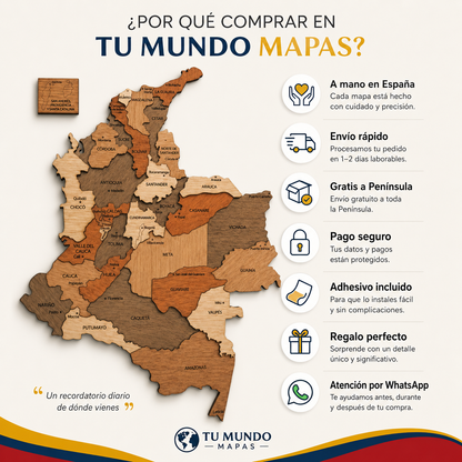 Mapa de Colombia en madera 3D