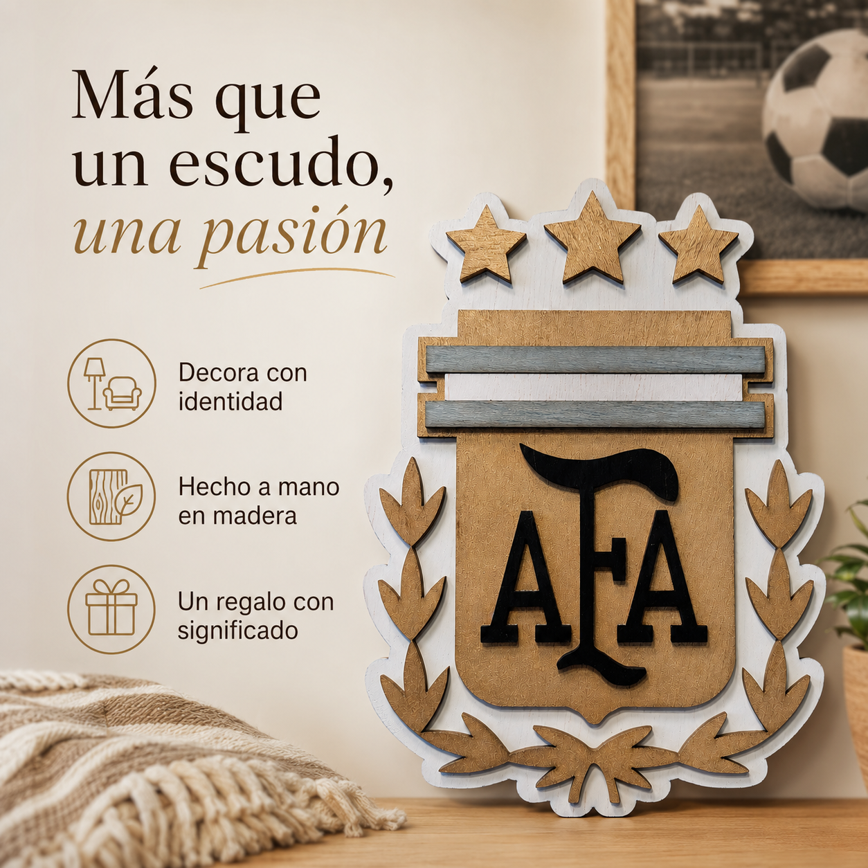 Escudo Argentina AFA en madera 3D