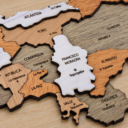 Mapa de Honduras en madera 3D