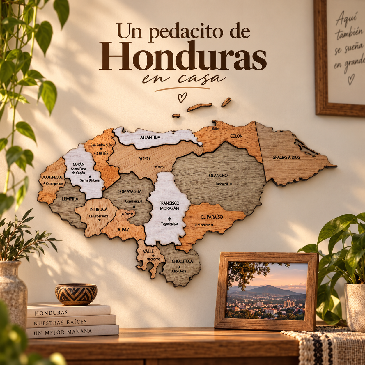 Mapa de Honduras en madera 3D
