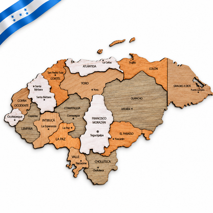 Mapa de Honduras en madera 3D