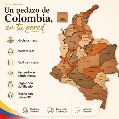 Mapa de Colombia en madera 3D
