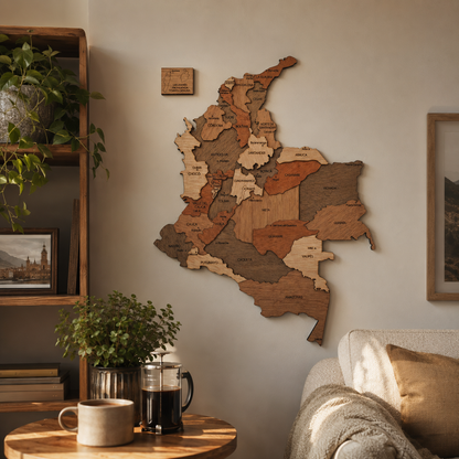 Mapa de Colombia en madera 3D