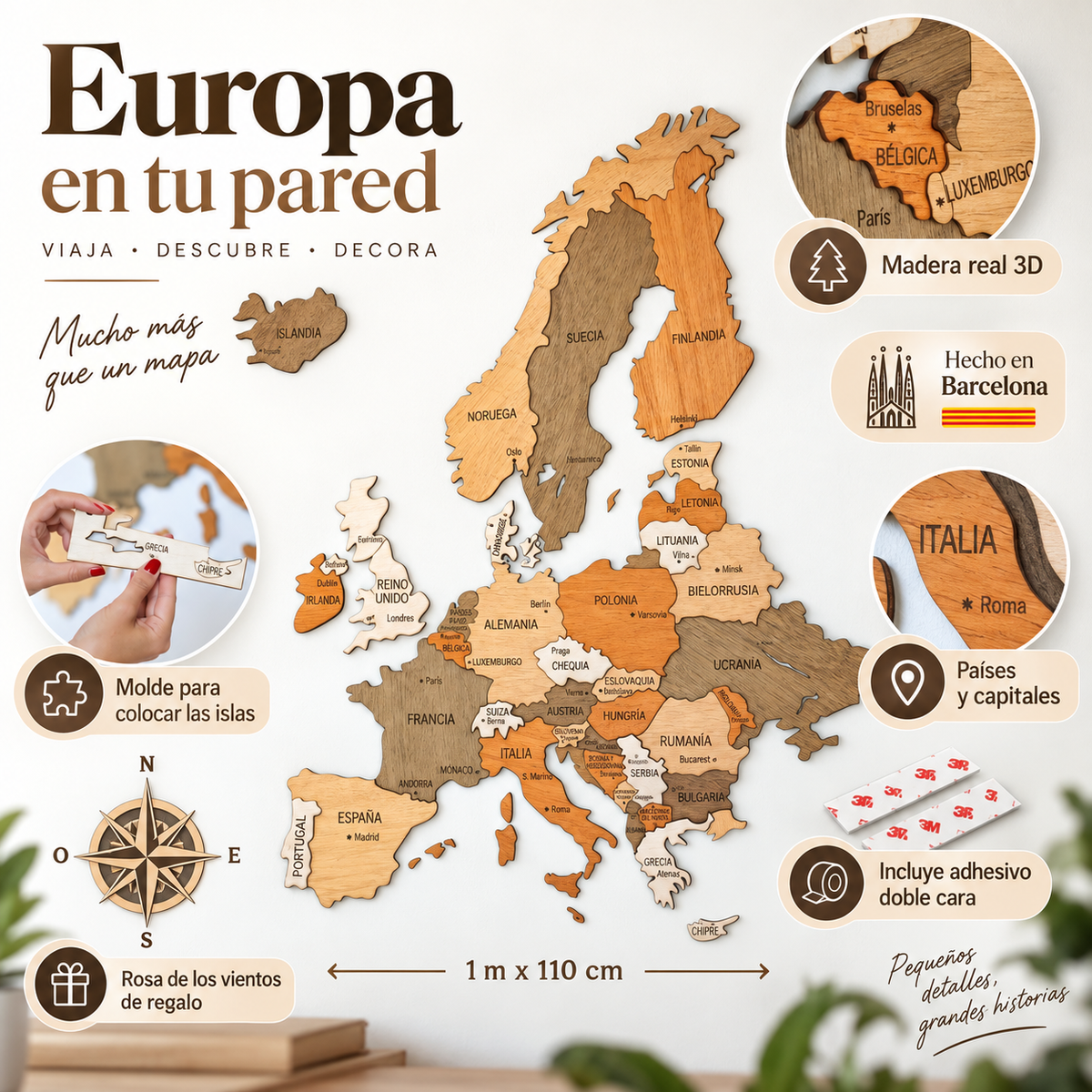 Mapa Europa Madera 3D