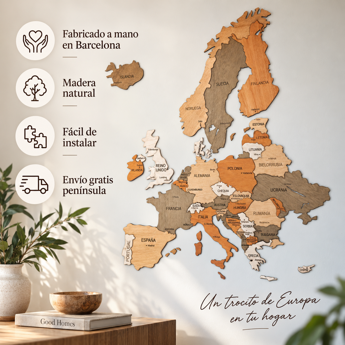 Mapa Europa Madera 3D