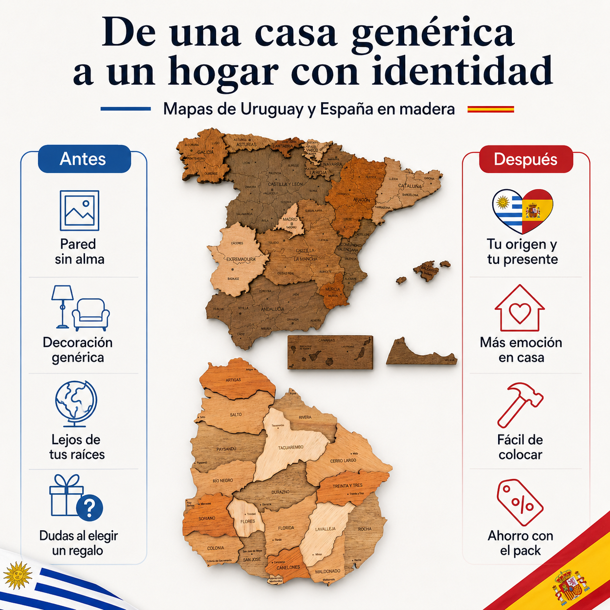 Pack Emigramos — Mapa Uruguay + Mapa España
